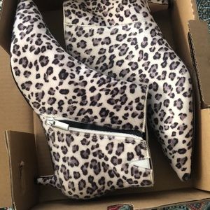 Leopard print “furry” booties